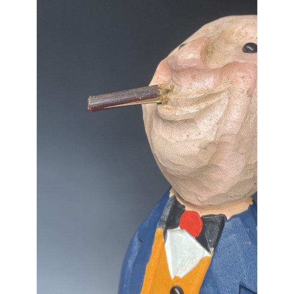 12" Vintage Hand Carved Wooden Statue Manager Businessman Wood Carving Art - Picture 5 of 10